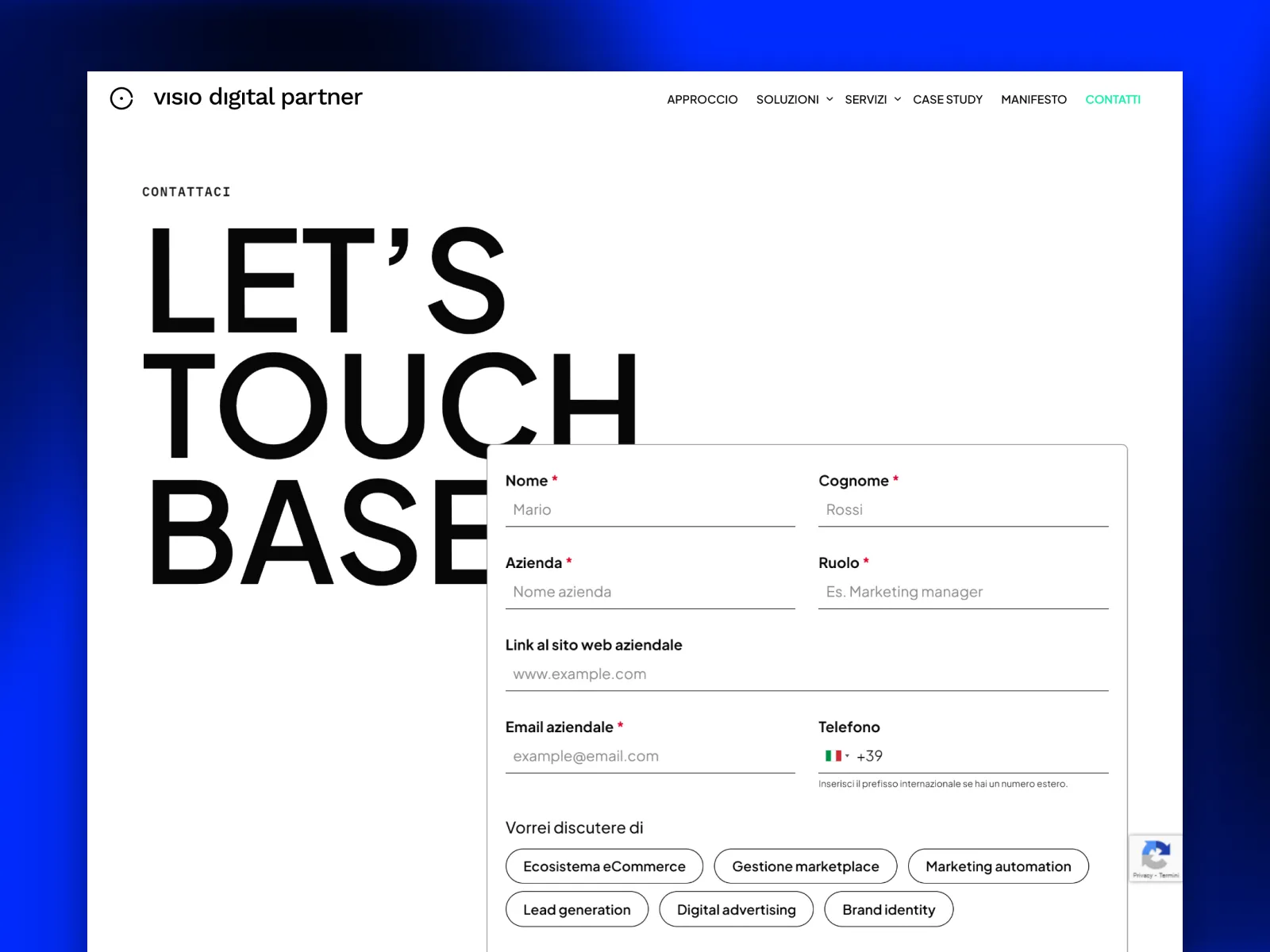 Details of contact page and form on www.visiodp.com