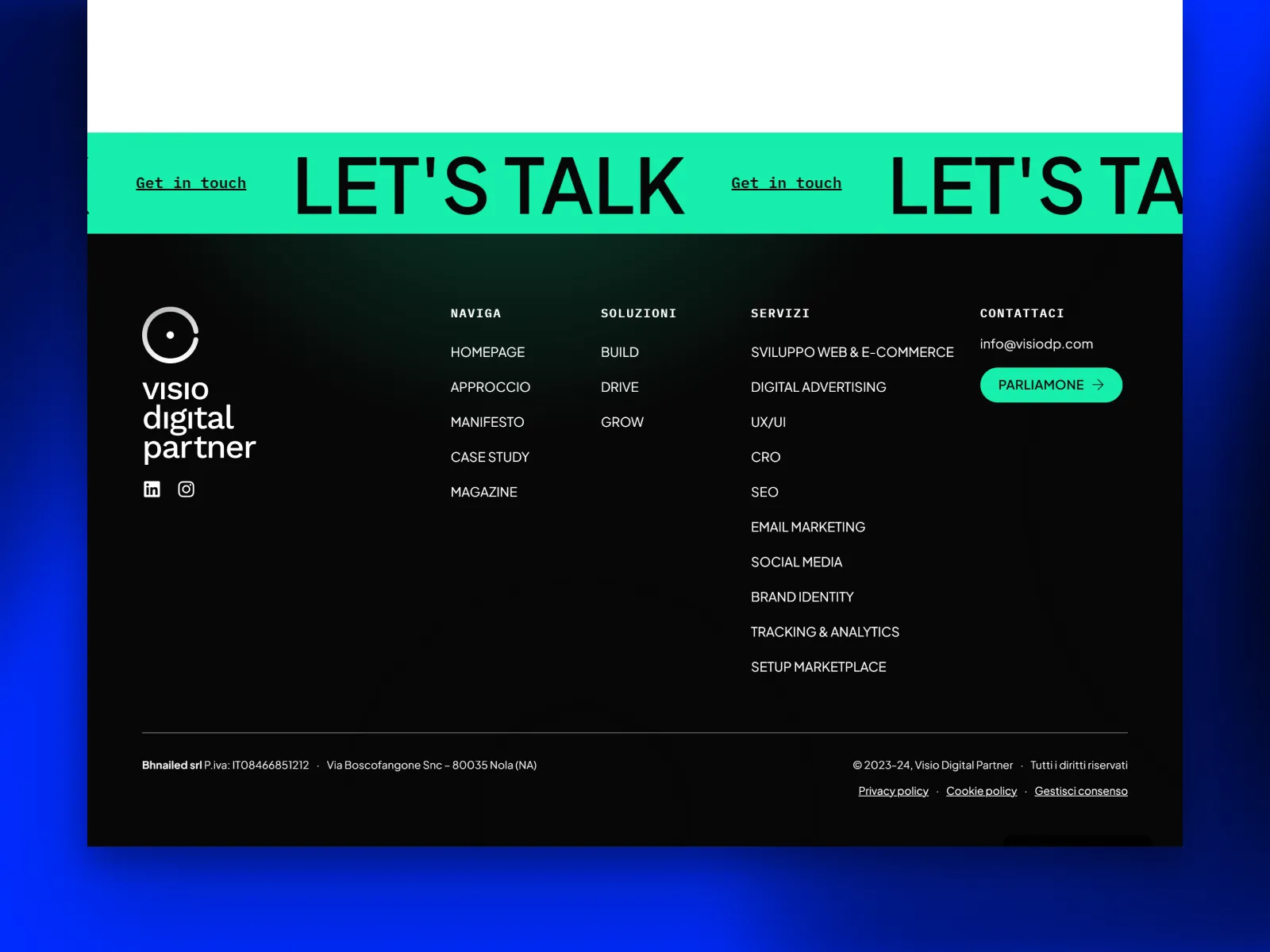 Detail of the footer on www.visiodp.com